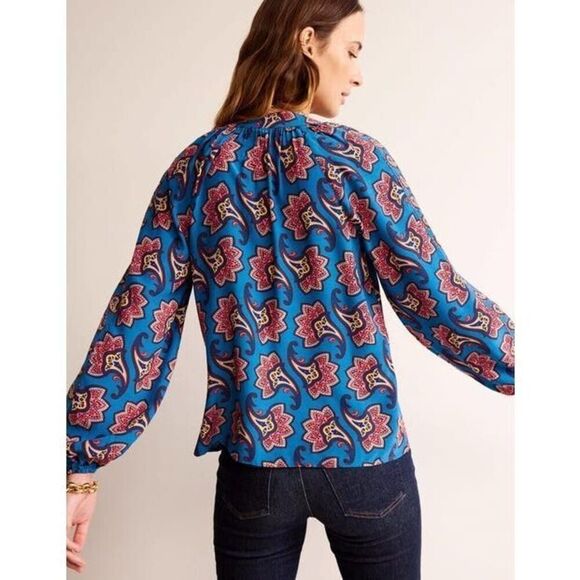 Boden border print raglan top blue, paisley amaryllis size 6 small - Picture 5 of 11